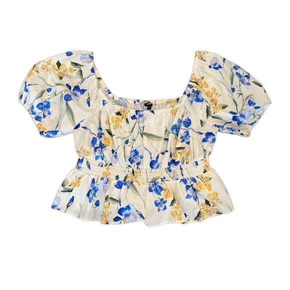 ✨Express Floral Square Neck Puff Sleeve Peplum Sz Large Top✨ - Picture 7 of 12